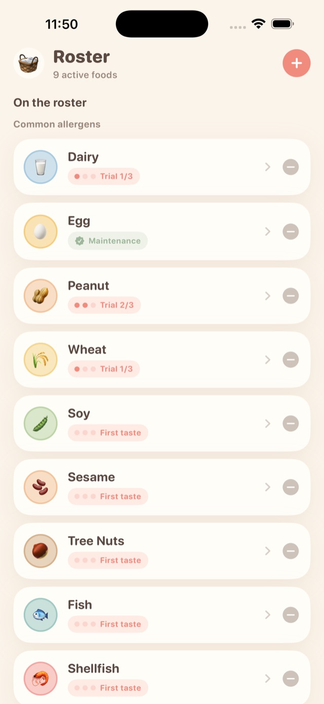 Baby Bites searchable allergen roster.