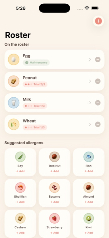 Baby Bites roster with searchable suggested allergens.